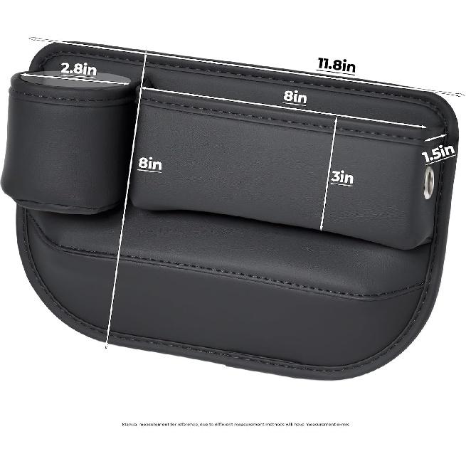 2-Pack Car Seat Gap Filler Organizer With Cup Holder - Premium Leather - Universal Fit - Keeps Cans/Phone/Keys/Wallets Organized(Black)