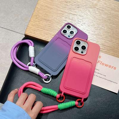 Luxury Gradient Silicone Card Holder Lanyard Rope Soft Phone Case for Huawei Pura 70 Ultra P60 P50 Pro Honor 200 100 90 50 Pro Wallet Bag Cover