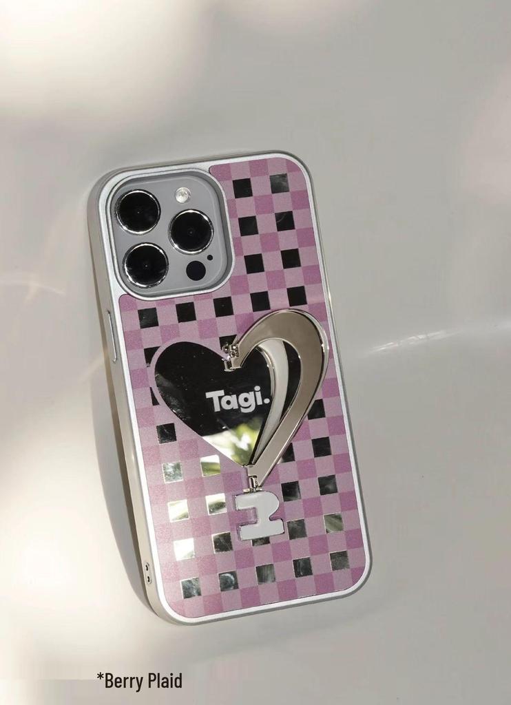 Heart-Shaped Leather Phone Case with Metal Bracket for iPhone 16 Pro Max - Tags That Make You Happy