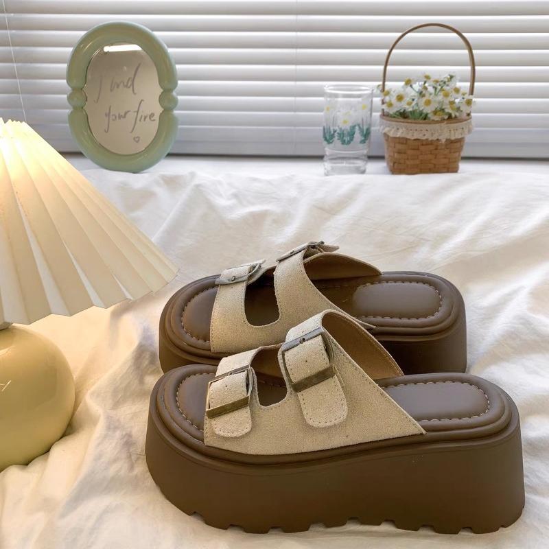 

Platform Slippers Women s Fashion Round Toe Open Toe Suede Metal Buckle Anti-slip Wear-resistant Wedge Sandals 35