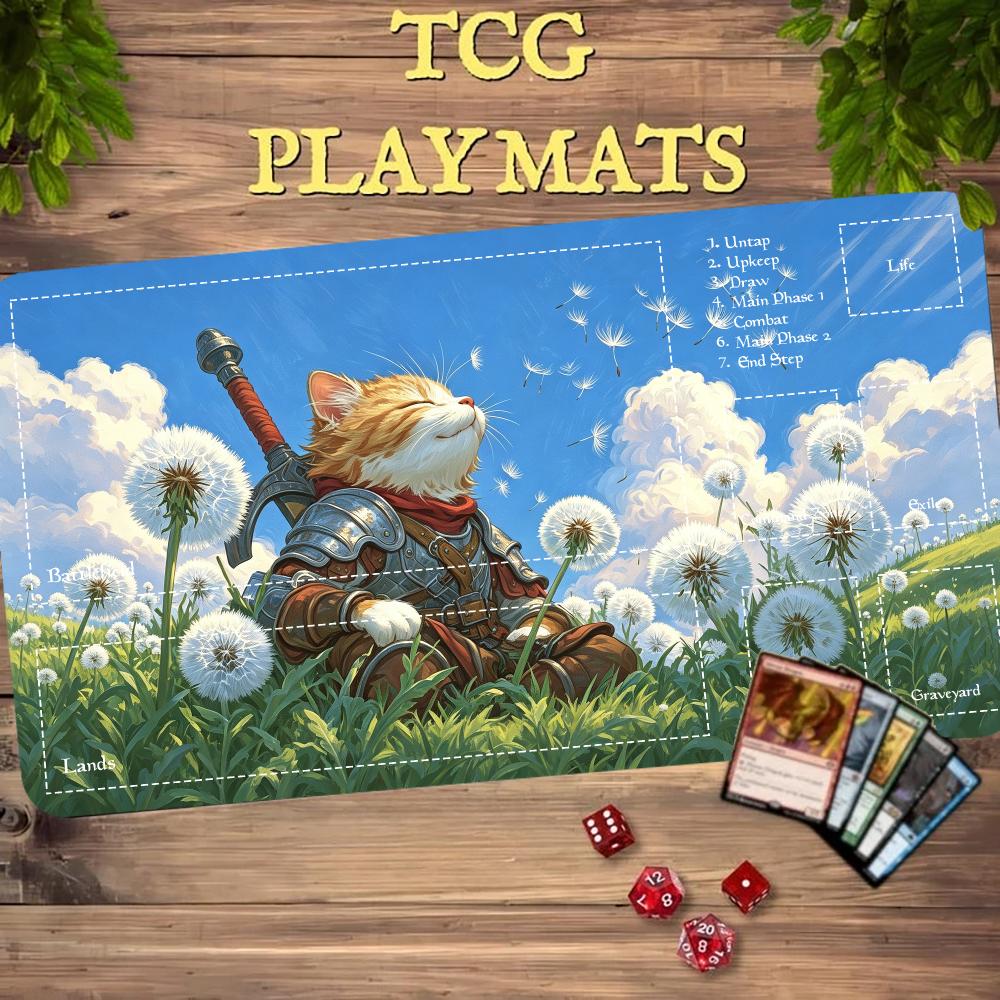 Warrior Cat Zoned MTG Playmat Trading Card Game Playmats 600x350mm TCG Play Mat Non-Slip Durable Stitched Edge Magic Card Mats