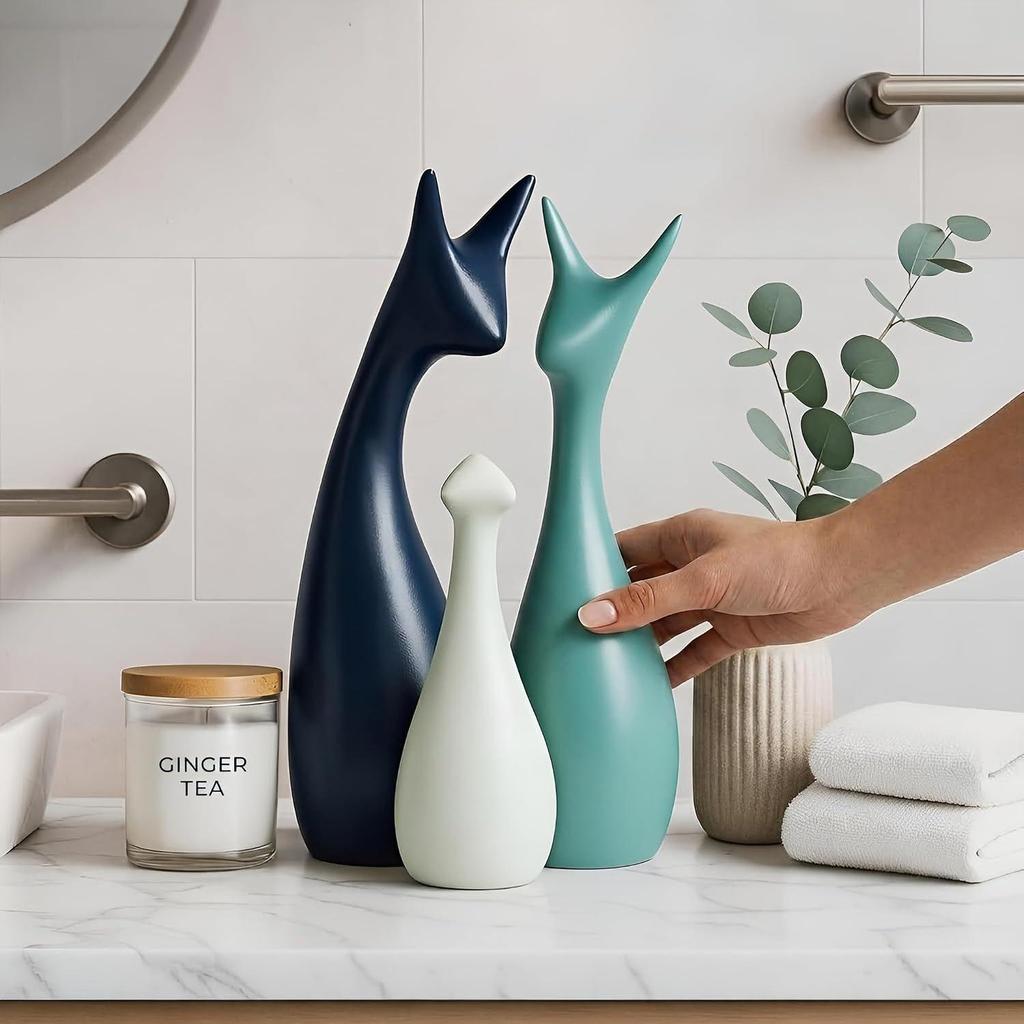 Decorazioni per la Casa Statua Famiglia di Cervi Fortunati Figure in Ceramica - (Set di 3, Blu Navy, Limone e Verde Chiaro)