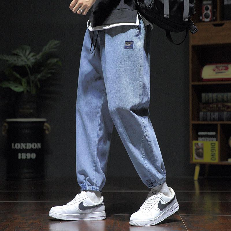 Men's Plus Size Korean-Style Loose Cuffed Jeans - Trendy Casual Nine-Point Pants