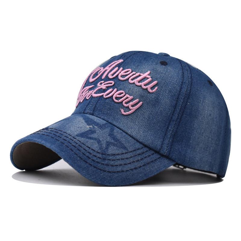 

Unisex Classic Denim Adjustable Baseball Hat With Embroidered For Daily Wear Pink Cap