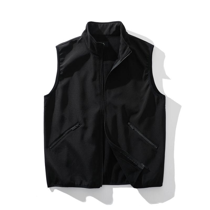 Outdoor Sports Fleece-Lined Thickened Warm Fleece Vest for Men, Winter Stand-Collar Sleeveless Jacket, Foreign Trade Men's Vest Coat