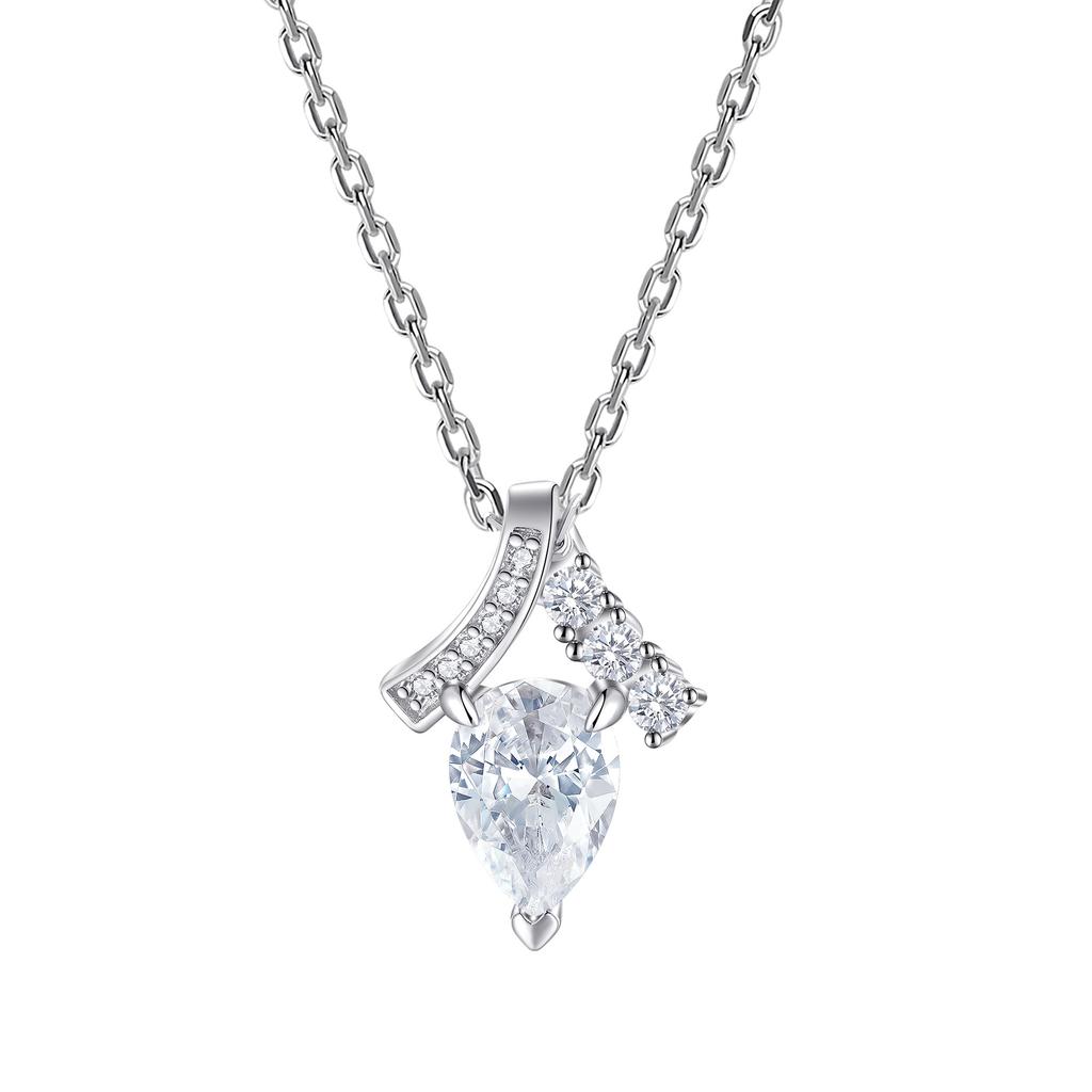 Sterling Silver Zircon Pendant Necklace for Women Trendy Waterdrop Design High-End Jewelry Gift Option