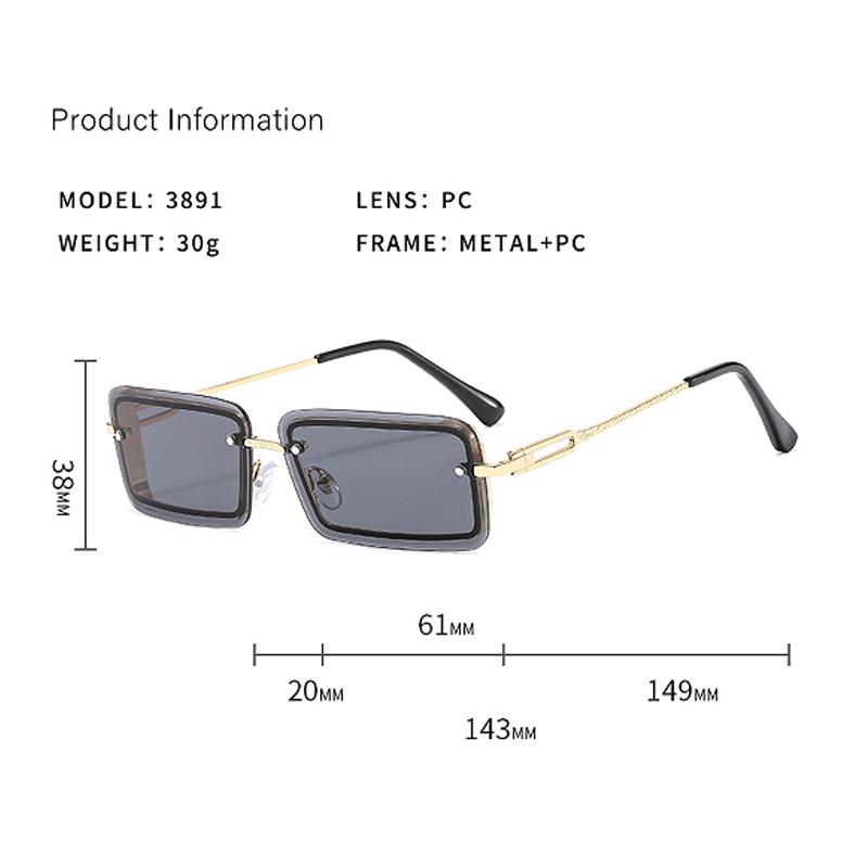 Metal Frameless Sunglasses For Women Fashionable Boxy Ultra Light Men's Glasses Sunscreen Sunglasses 3891