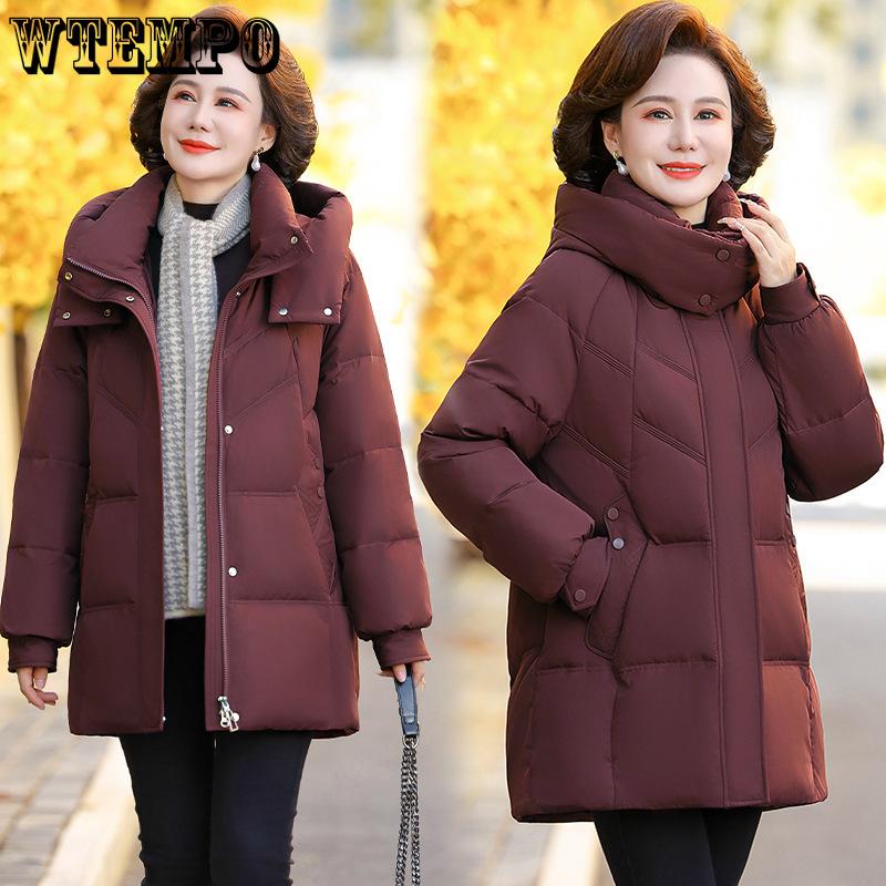 Middle Aged and Elderly Women's Thick Down Jacket Winter Large Size Loose and Slimming Mom Cotton Jacket