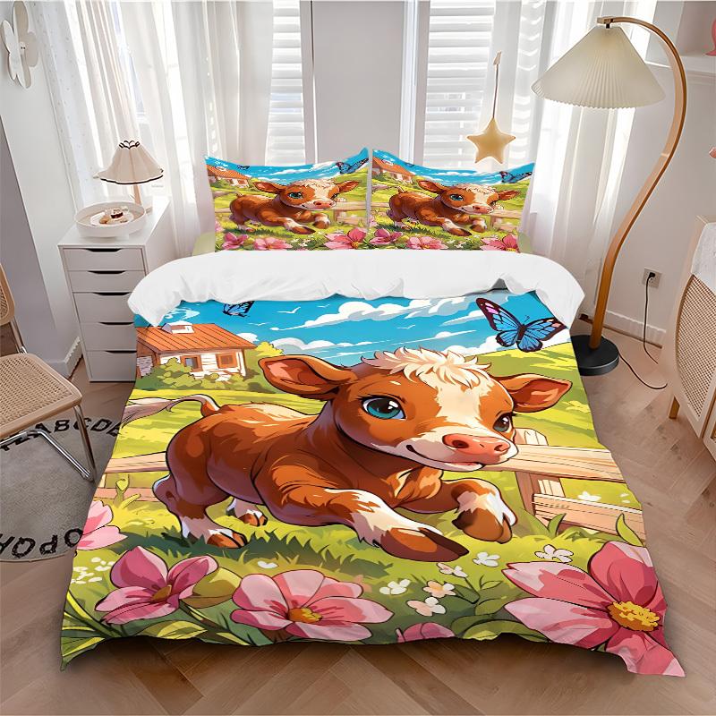 3pcs Cow Print Bedding Set - 1 Duvet Cover + 2 Pillowcases(Core Not Included), Machine Washable Polyester, All-Season Comfort, Bedroom Decor