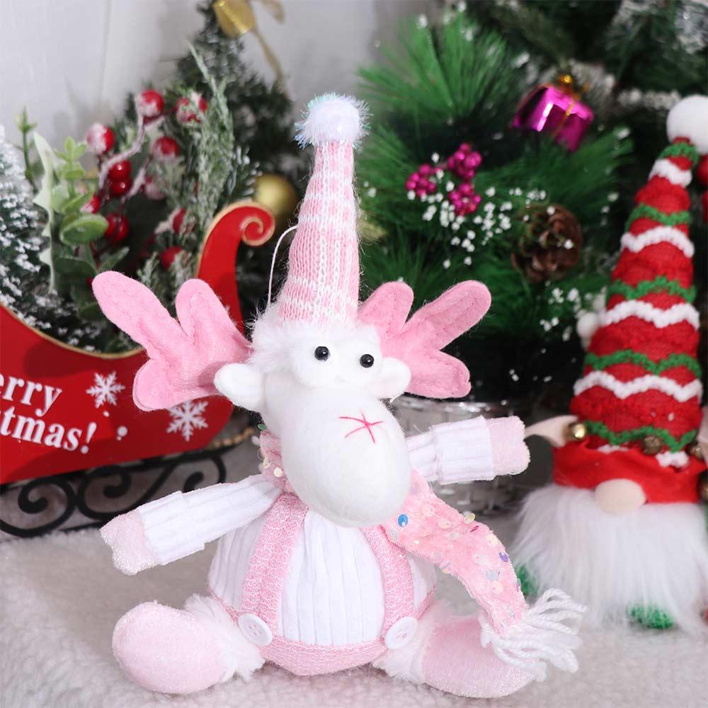 Tabletop Christmas Snowman Realistic Sitting Knitted Elk Snowman Collection Cartoon Christmas Pink Decorations