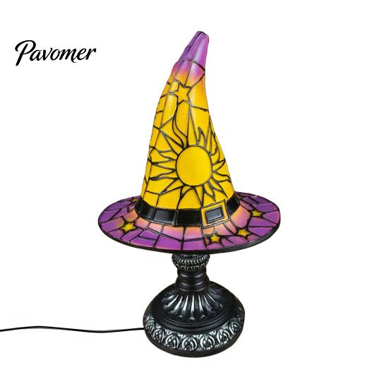 Stained Glass Aesthetic Lamp Witch Hat Lamp, Table with Inline Switch, USB Powered Gothic Home Decor Style Halloween for Bedroom Bookshelf Desk,