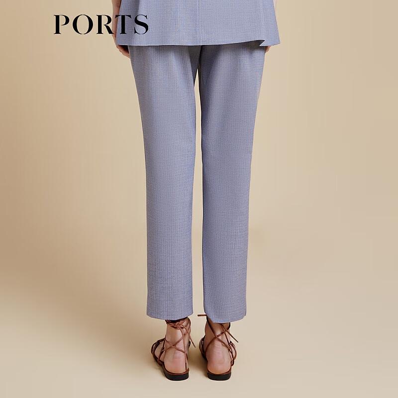PORTS Spring/Summer Plaid Elastic Slit Ankle Casual Pants