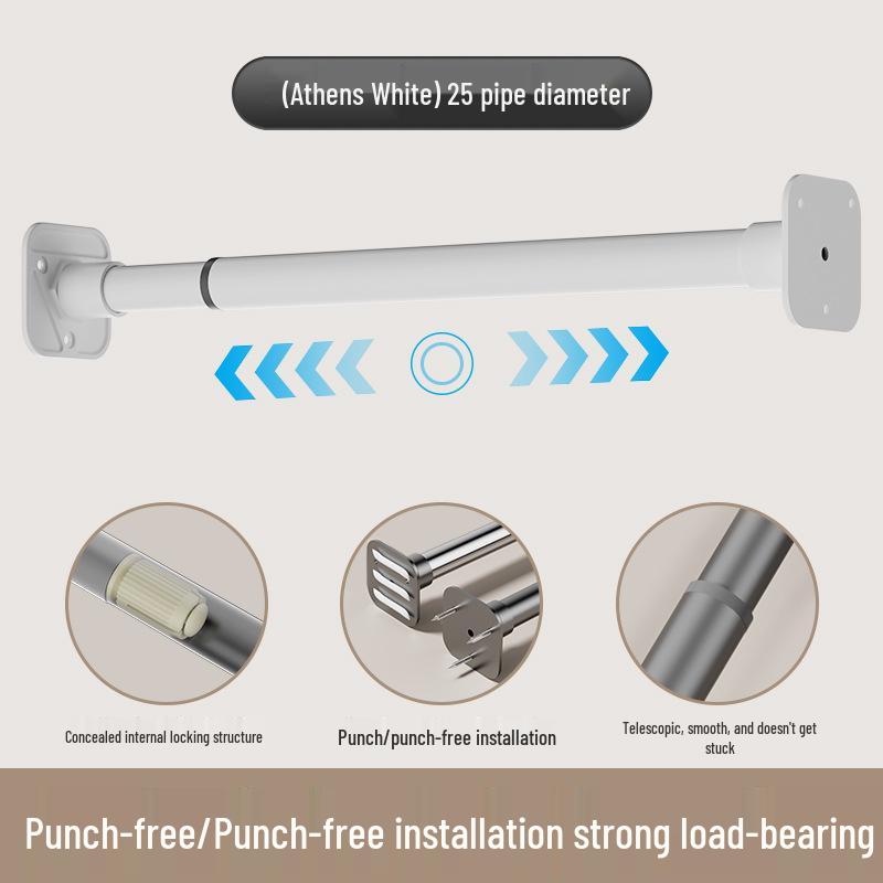 Regulowany, beznarzędziowy, wysuwany drążek ze stali nierdzewnej na ubrania i zasłonę prysznicową