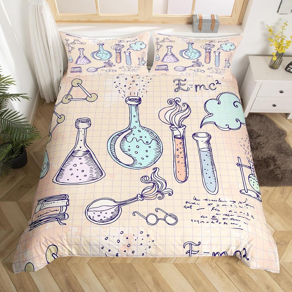 Science Formula Bedding Set Queen Chemical Elements Science Theme Duvet Cover for Boys Girls School Educational Dorm Room Decor