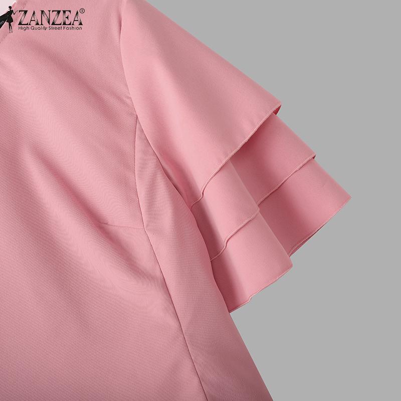 ZANZEA Womens Casual Summer Round Neck Short Sleeve Blouse