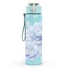1PC White Rose Soft Floral Art Print 750ml Color Plastic Sports Water Bottle Leakproof Flip Straw Lid Suitable for Sports Office Home Use
