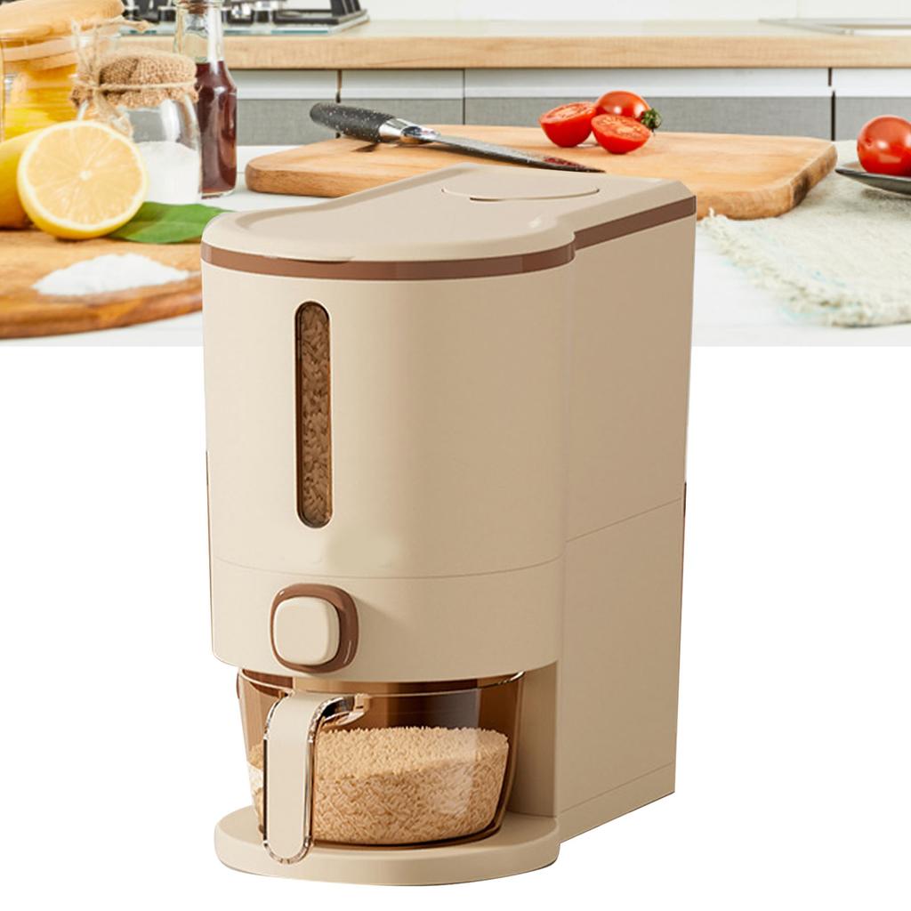Press Rice Dispenser with Transparent Window Sealed Grain Storage Container for Kitchen 5KG Capacity Brown