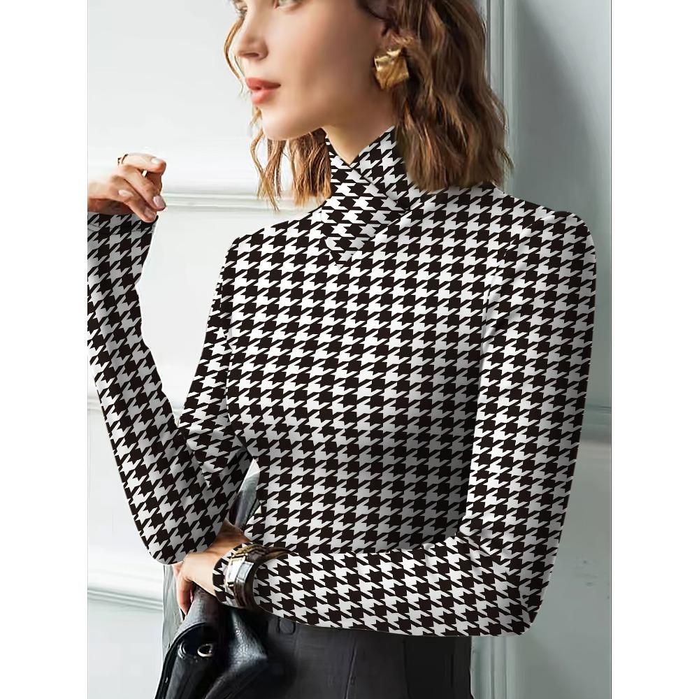 Printed turtleneck slim-fit T-shirt turtleneck long-sleeved T-shirt