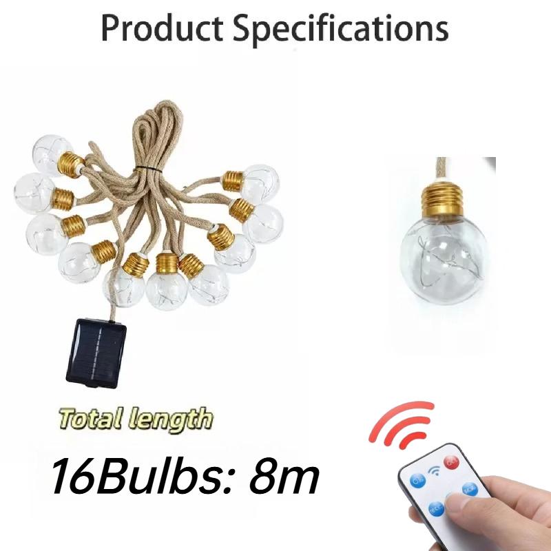 10/16/24 Bulbs Solar String Lights Outdoor Vintage Rope 8 Lighting Modes Garden Lights for Patio Balcony Yard Decor Waterproof and Durable