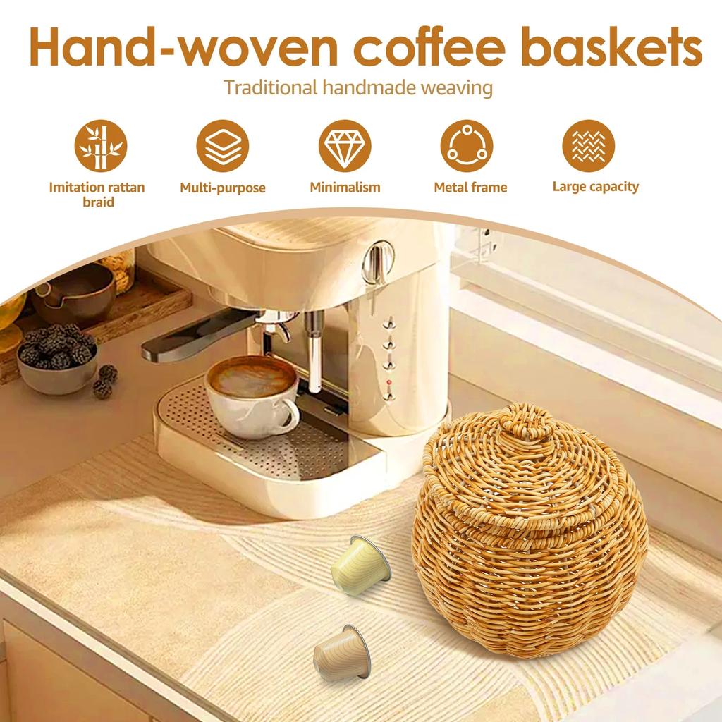 Handgeflochtener Seegras-Aufbewahrungskorb mit Deckel, Kaffeekapsel-Organizer mit großem Fassungsvermögen & Rustikale Wohnkultur für Küche/Speisekammer/Bauernhaus