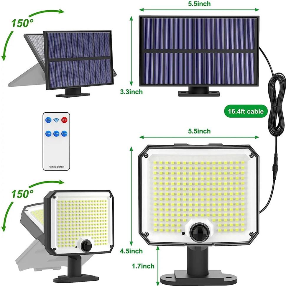 228LED Solar Street Lights Outdoor Waterproof with PIR Motion Sensor Wall Lamp 3 Lighting Mode Garden Patio Solar Powered Light