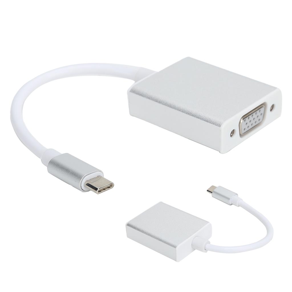 Adaptador TypeC a VGA plateado compacto convertidor macho a hembra compatible con OS X