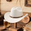 Unisex Western Cowboy Hat With Star Studded Leather Belt Wide Brim Felt Fedora For Men Women