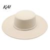 Luxury Faux Pearl Trimmed Hat Wide Brim Wool Felt for Women, Vintage Flat Top Fedora with Trim, Elegant Winter Cap Autumn Fashion Accessories Stylish