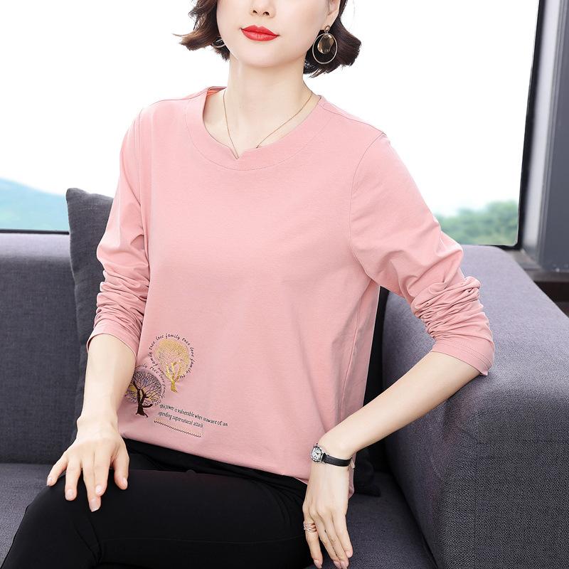 Fashion Long Sleeve T Shirt Women Mom Spring Autumn Wear Base Layer Middle Age Casual Top