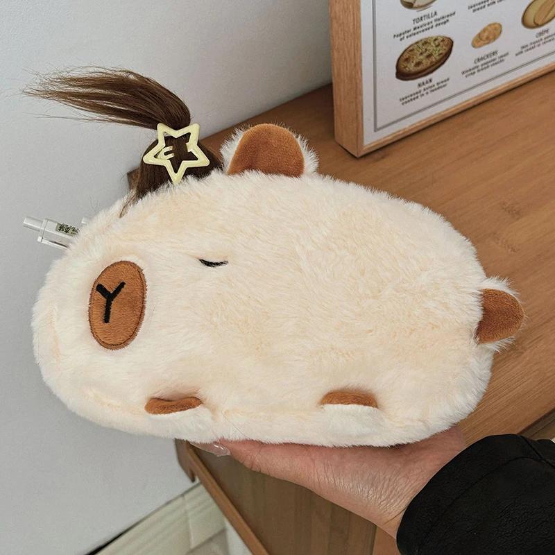 Latest Cute Capybara Plush Pencil Case Cosmetic Bag Guinea Pig Pen Pouch Large Capacity Pencil Bag School Supplies Stationery Box