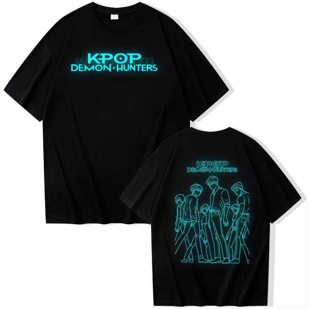 T-shirt da donna KPop Demon Hunters Witch Hunter Scollo a girocollo Manica corta Top ampio Maglietta in cotone