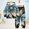 Boys Girls Black Floral Printed Hooded Long Sleeve Sweatshirt Cuffed Pants Two Piece Set