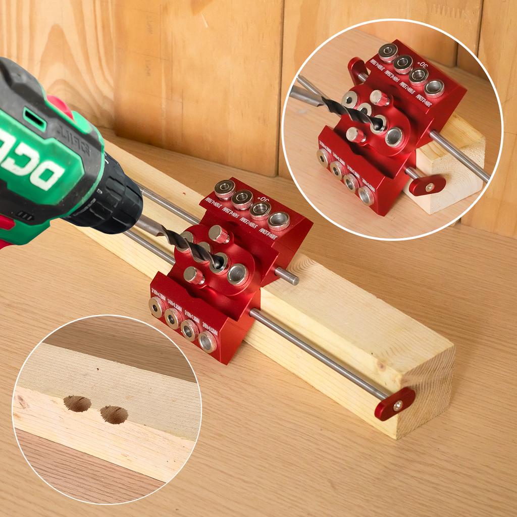 30°/45°/90° Aluminum Pocket Hole Jig Kit, Multi-Angle Drill Guide Set With Dual Extension Positioning Rods for Woodworking DIY