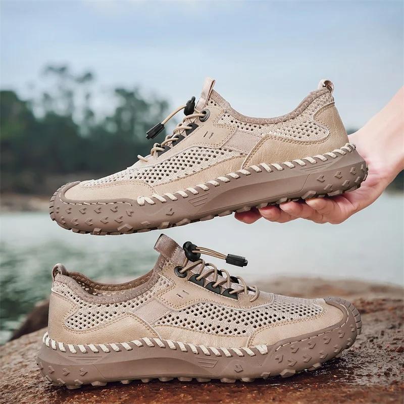 Outdoor Men's Summer Knit Sneakers Lightweight Mesh Shoes Quick-Dry Athletic Shoes Comfortable Treking Footwear Non-Slip Sandals