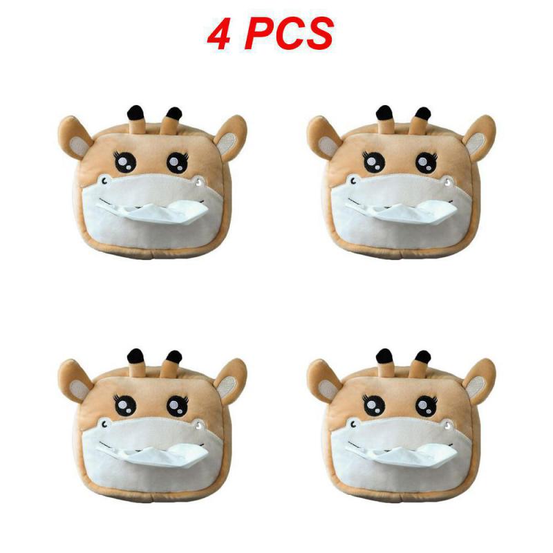 2/3/4 stk Søt Tegneserie Bil Tissueboks Plysj Serviett Holder Universal Auto Hjem Rom Papir Etui Dyredekorasjon Brakett