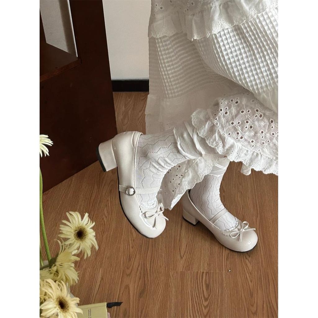 White Platform French Mary Jane Women's Shoes Spring and Autumn New Small Leather Shoes Retro Thick Heel Light Mouth Single Shoes Women