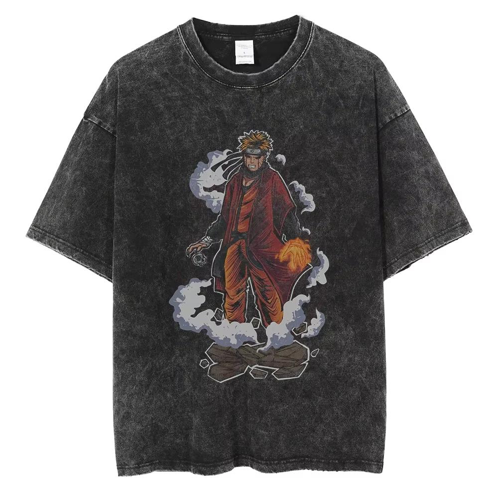 Anime Naruto TShirt Manga Retro Washed Version Kakashi TShirt Pain TShirt Lee Tobi Top Mens  Cotton Streetwear