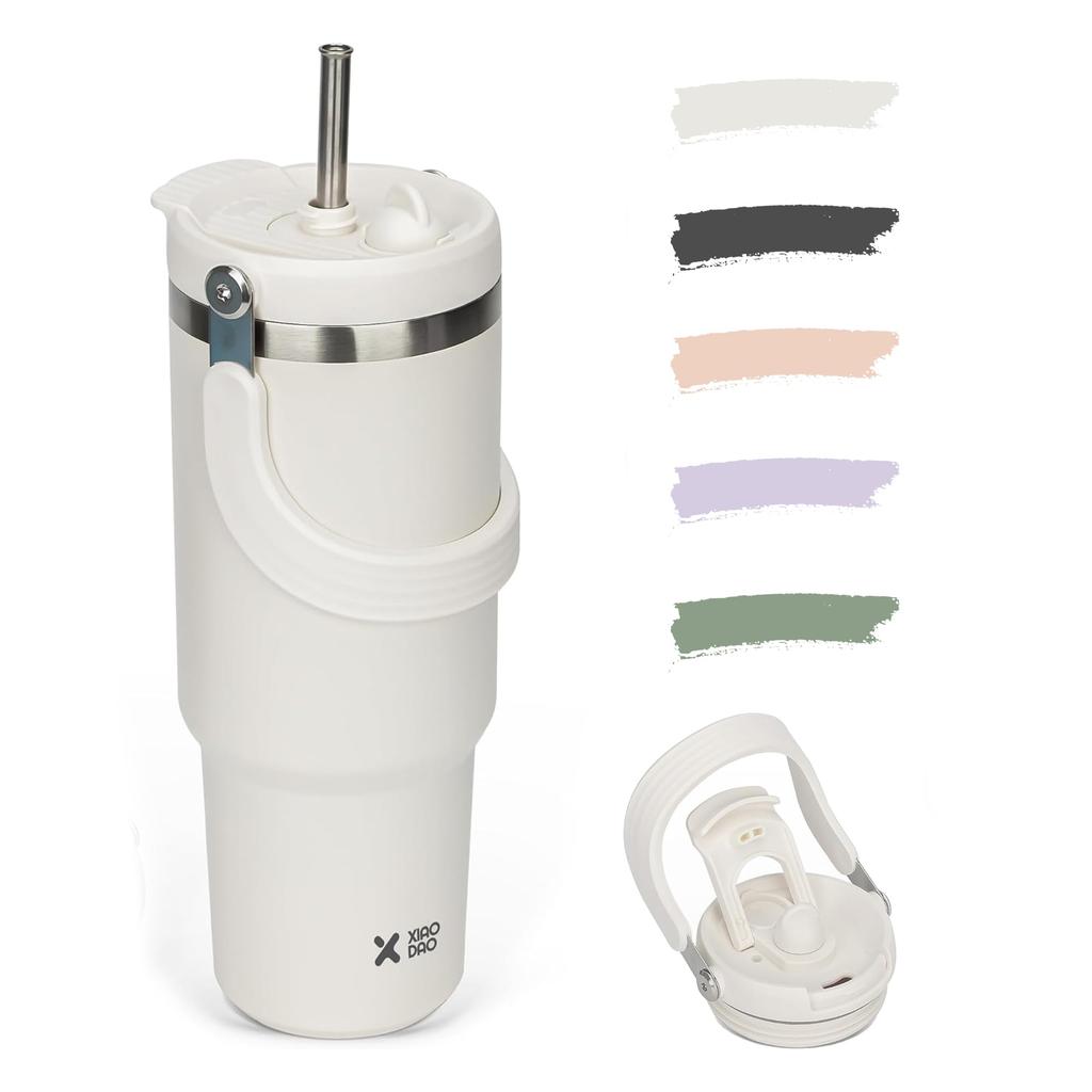 Vacuum-insulated 900ml Tumbler with Straw, Keeps Cold or Hot, Wide Mouth, Spill-Proof, Car-Safe, Perfect for Outdoor Activities, Sports, and the