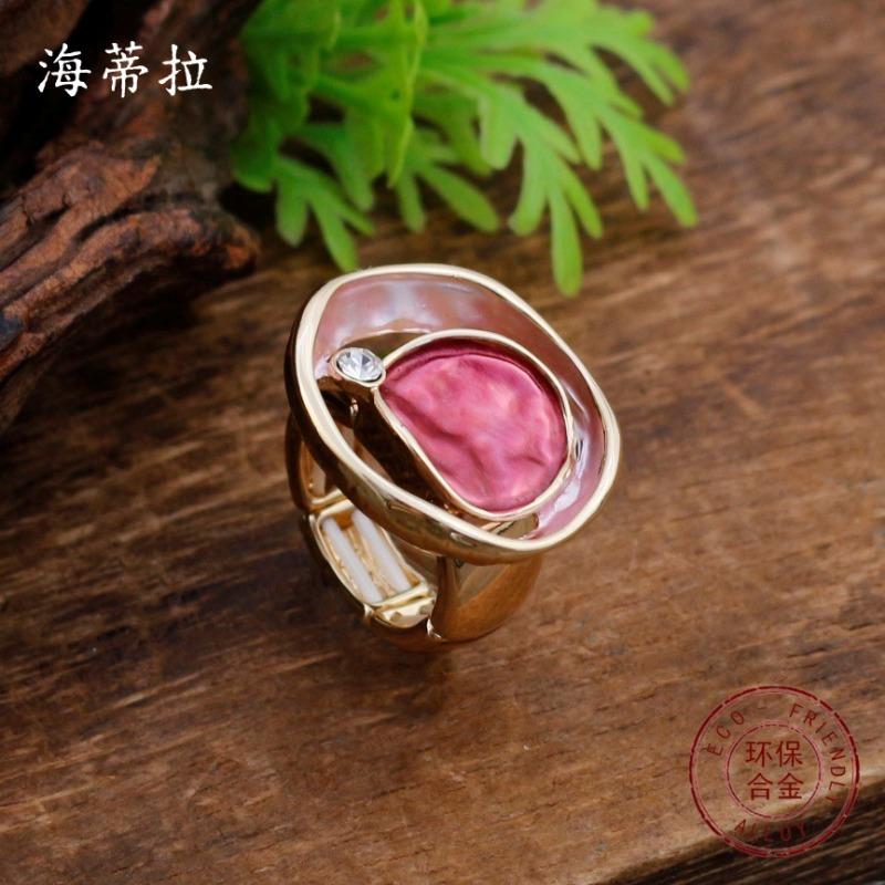 New enamel color hollow geometric ring elastic ring women's simple versatile irregular lotus leaf ring