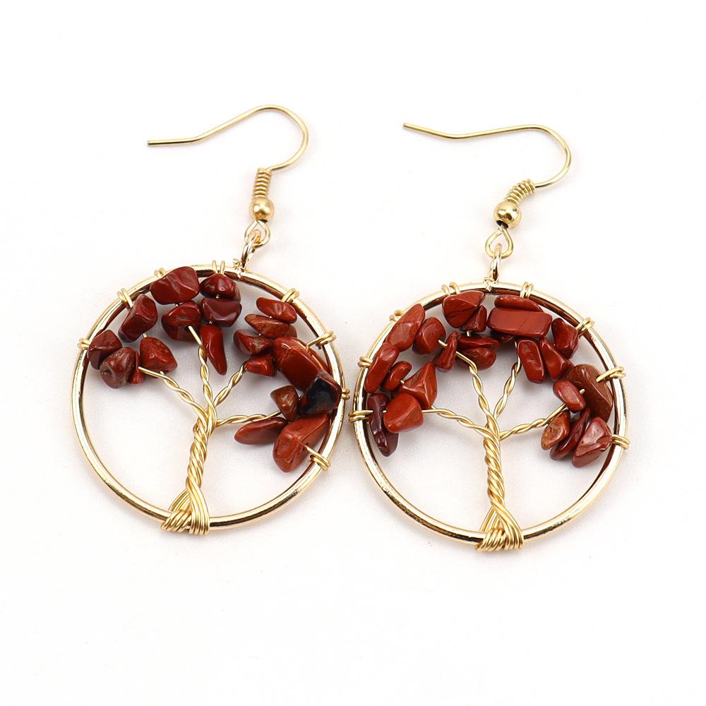 

Tiktok Straight Hand-Wound Silk Gold 3Cm Natural Crystal Gravel Tree Of Life Lucky Tree Earrings Earrings E70