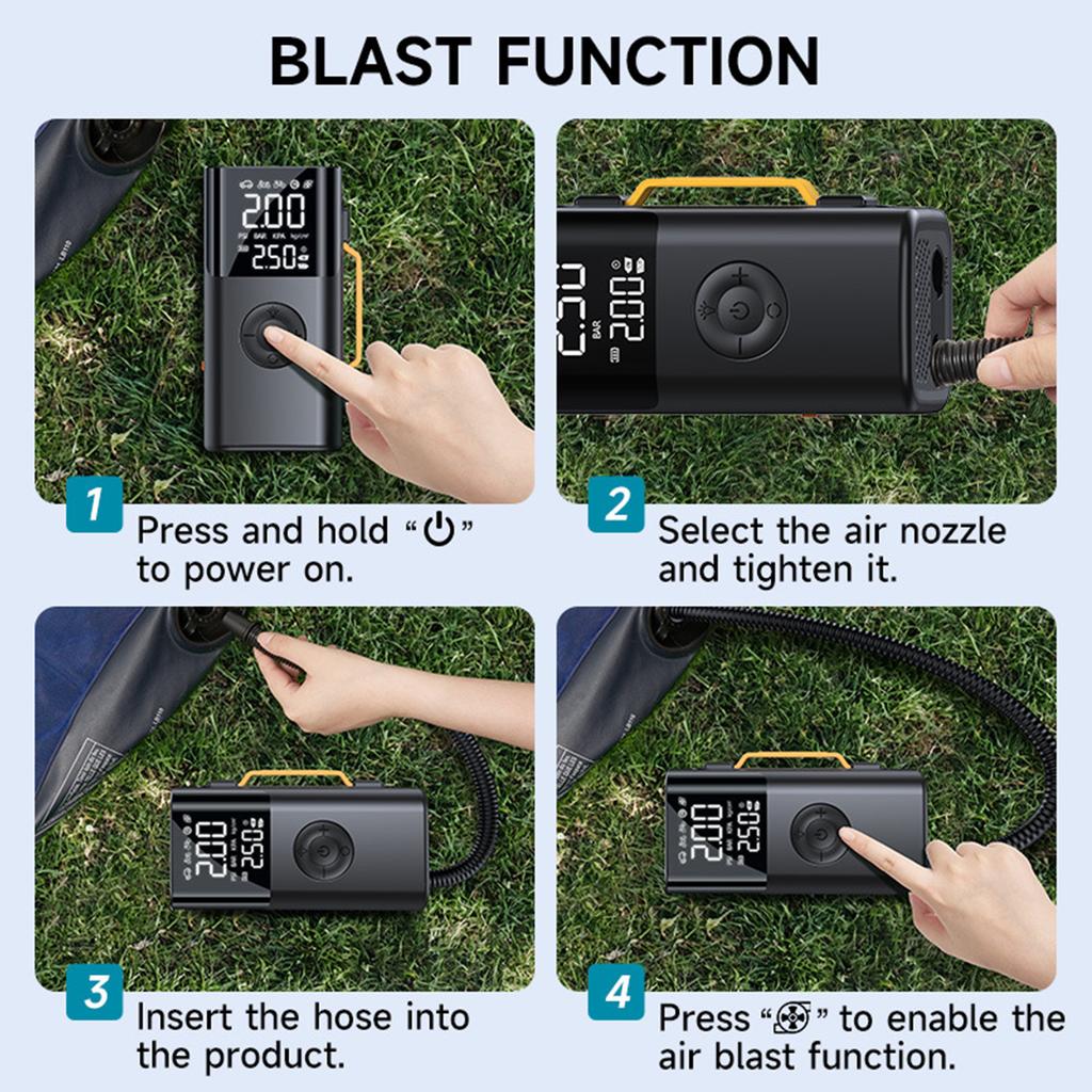 Car Battery Jump Starter 10,000mAh 3 LED Light Modes 2 USB Output Built in Air Compressor Portable Car Jump Starter
