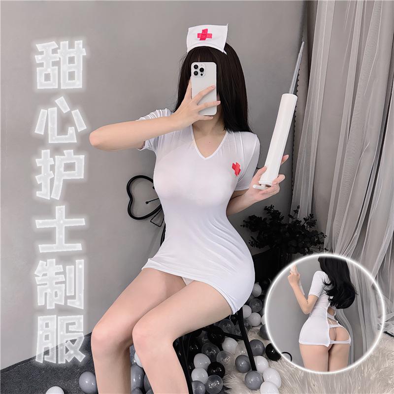 Sexy lingerie hollowed out nurse uniform seduction hot cosplay suit stockings