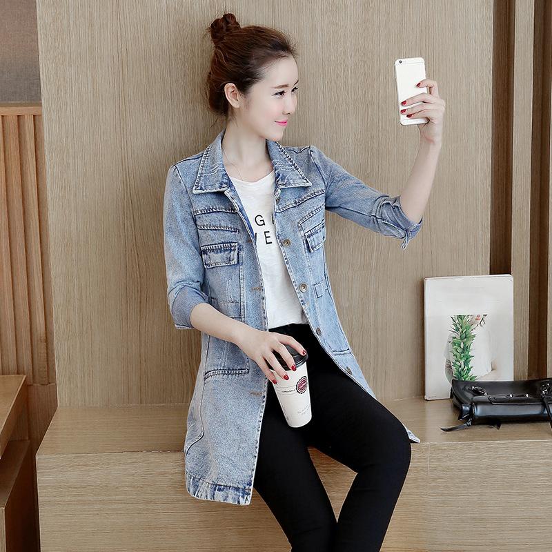 Giacca di jeans a maniche lunghe da donna, vestibilità slim, monopetto, lunghezza media, antivento