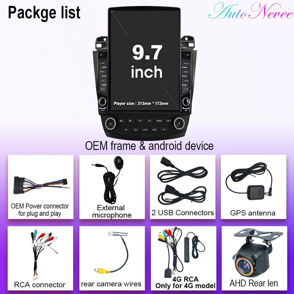 9.7inch Car Carplay For Tesla Style Honda Accord 7 2003-2007 Android 14 Stereo Multimedia Video Player GPS Car Radio Navigation