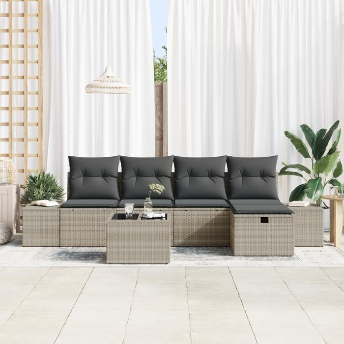 VidaXL Set de Canapé de Jardin de 6 Pièces avec Coussins Gris Clair en Rattan 3359371