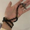 Charm Beaded Long Necklace Cross Pendant Rosary Neck Jewelry Tiger-eye Beads Necklace  Decoration