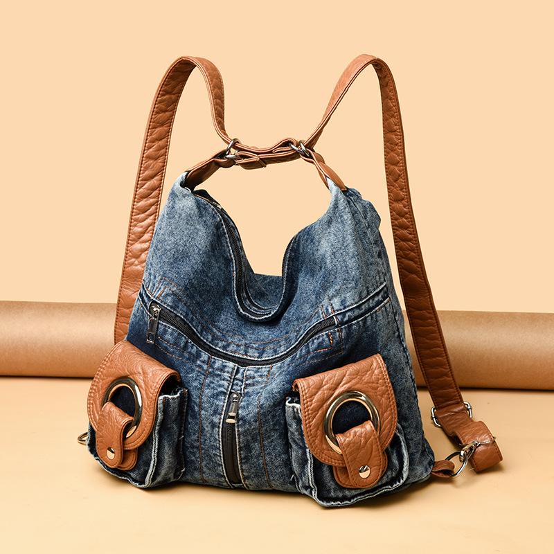 A Large-capacity Backpack with A Niche, Big Bag Feel and Good Appearance. Go and Play with A Large-capacity Denim Backpack