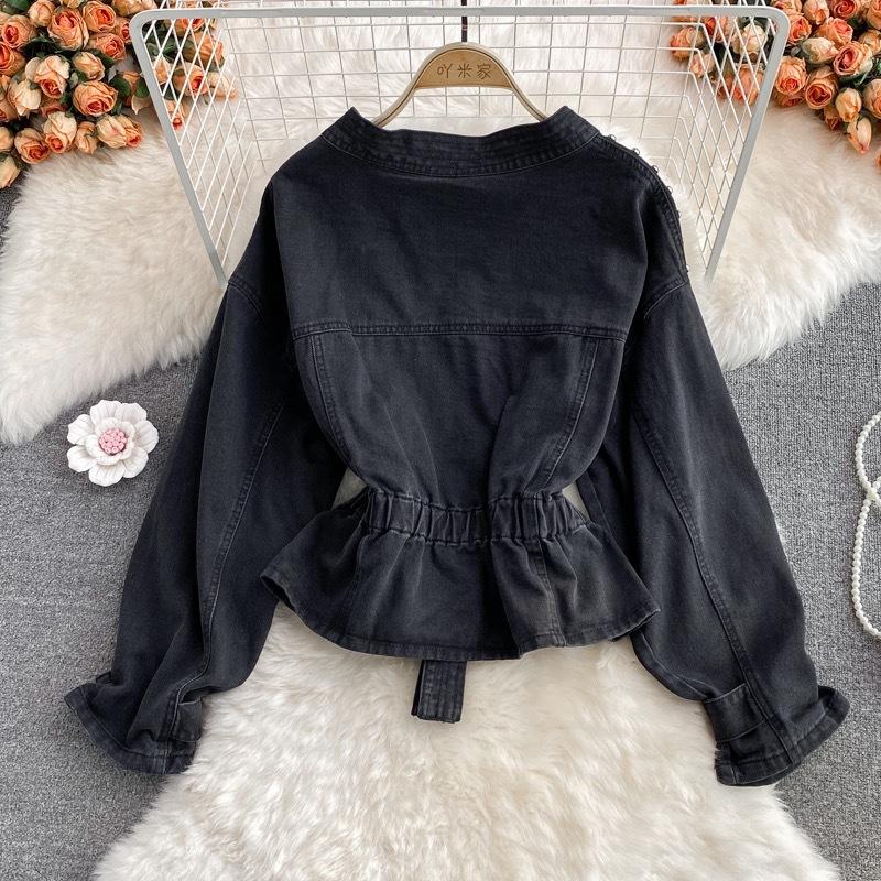 Podzimní dámská džínová bunda s výstřihem do V Krátké volné Bf ležérní topy