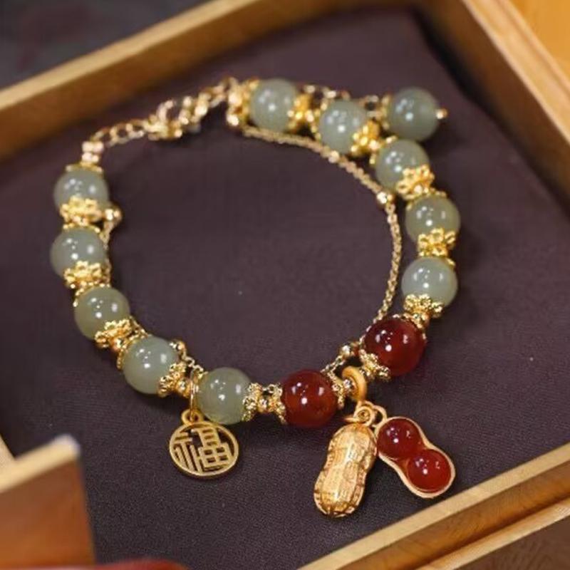 Double Layer Women'S Imitation Jade Beaded Bracelet Jewelry Girls Wedding Party Korean Jewelry Gift