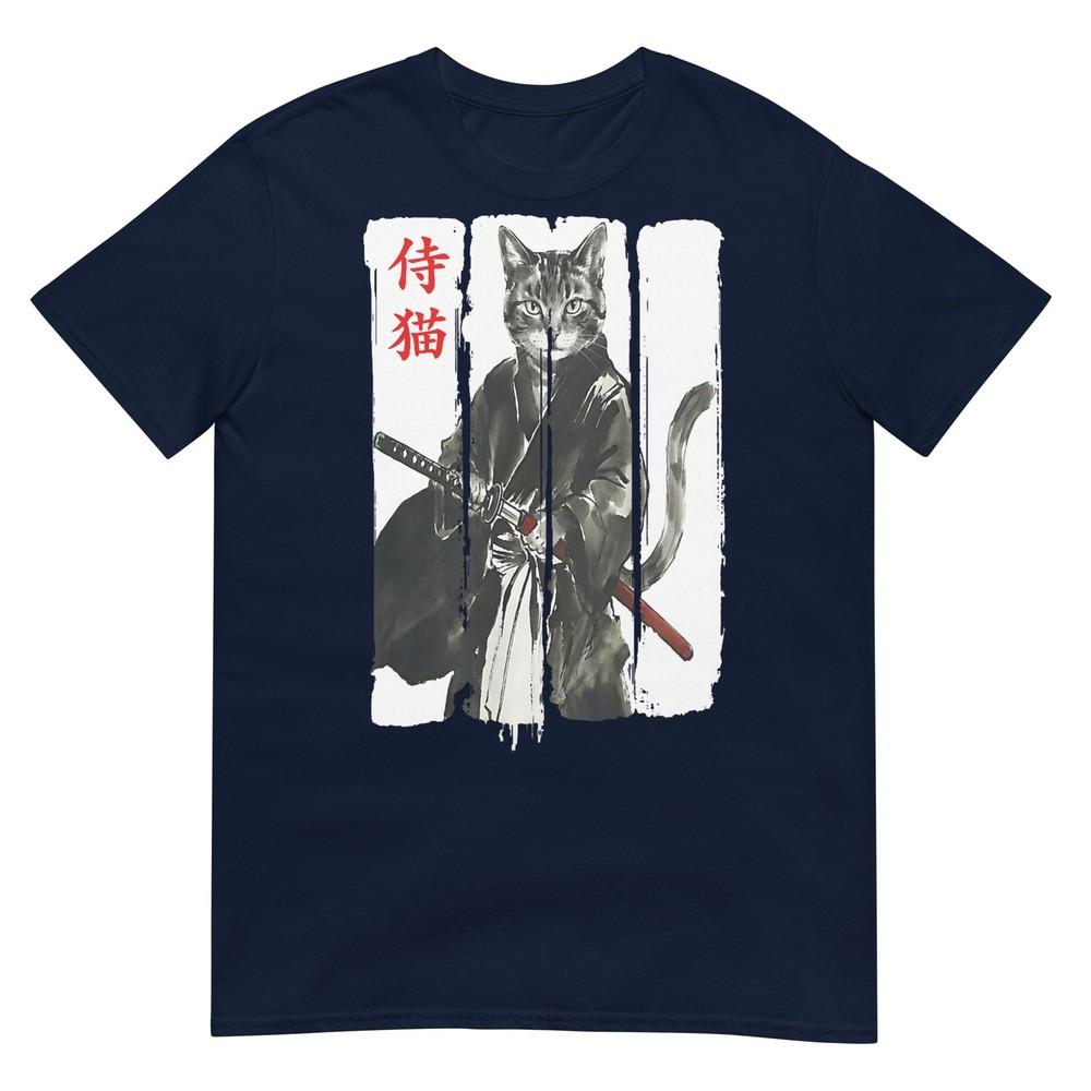 Samurai Cat Warrior Ink Japanese Ukiyoe Art Katana Animal Tshirt S